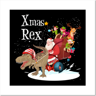 T-Shirt Santa Riding Dinosaur Christmas Rex Posters and Art